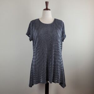 Vintage Carolyn Taylor Tunic Women's L shirt Black White diamond crinkle 90s Y2k
